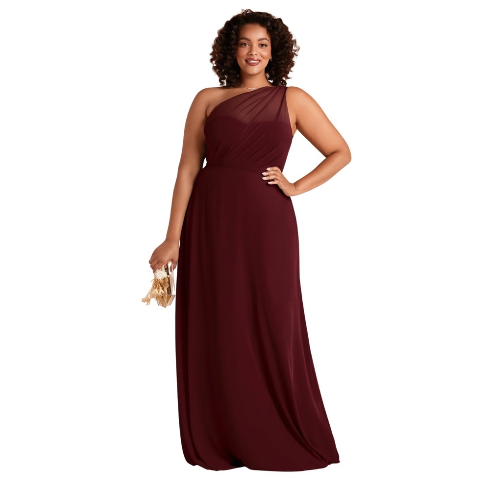 Birdy Grey Kira Chiffon One Shoulder Maxi Bridesmaid Dress Cabernet Red XXL NWT